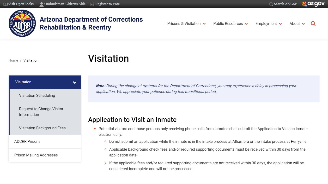 Visitation | Arizona Department of Corrections, Rehabilitation & Reentry